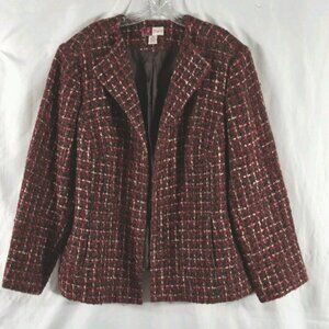 Jennifer Moore Women's Vintage Red Tweed Cardigan Wool Blend Jacket Size 18